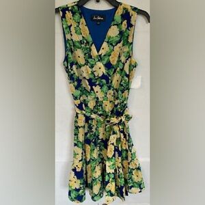 Sam Edelman  Floral V-Neck Dress - Blue and Yellow